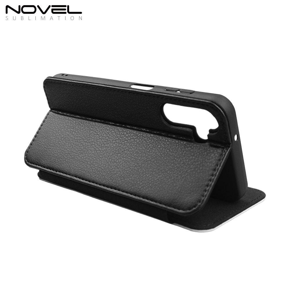 Sublimation Blank PU Leather Flip Phone Case Wallet TPU Inside with Card Holder and Stand for Samsung S23 FE Series