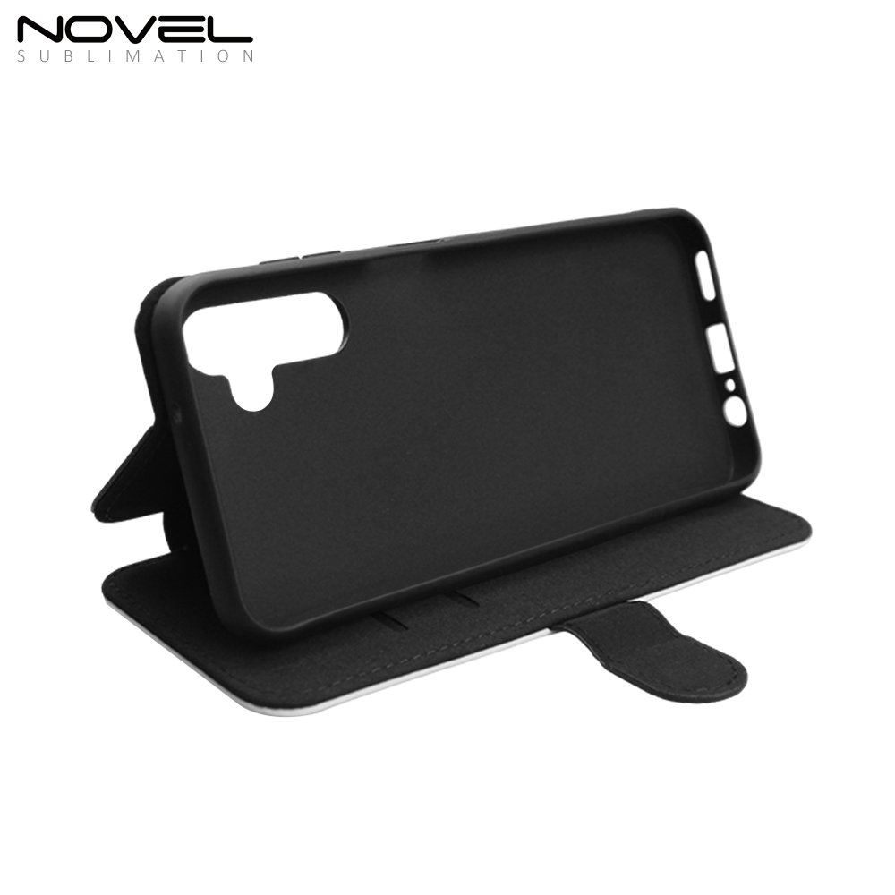 Sublimation Blank PU Leather Flip Phone Case Wallet TPU Inside with Card Holder and Stand for Samsung S23 FE Series