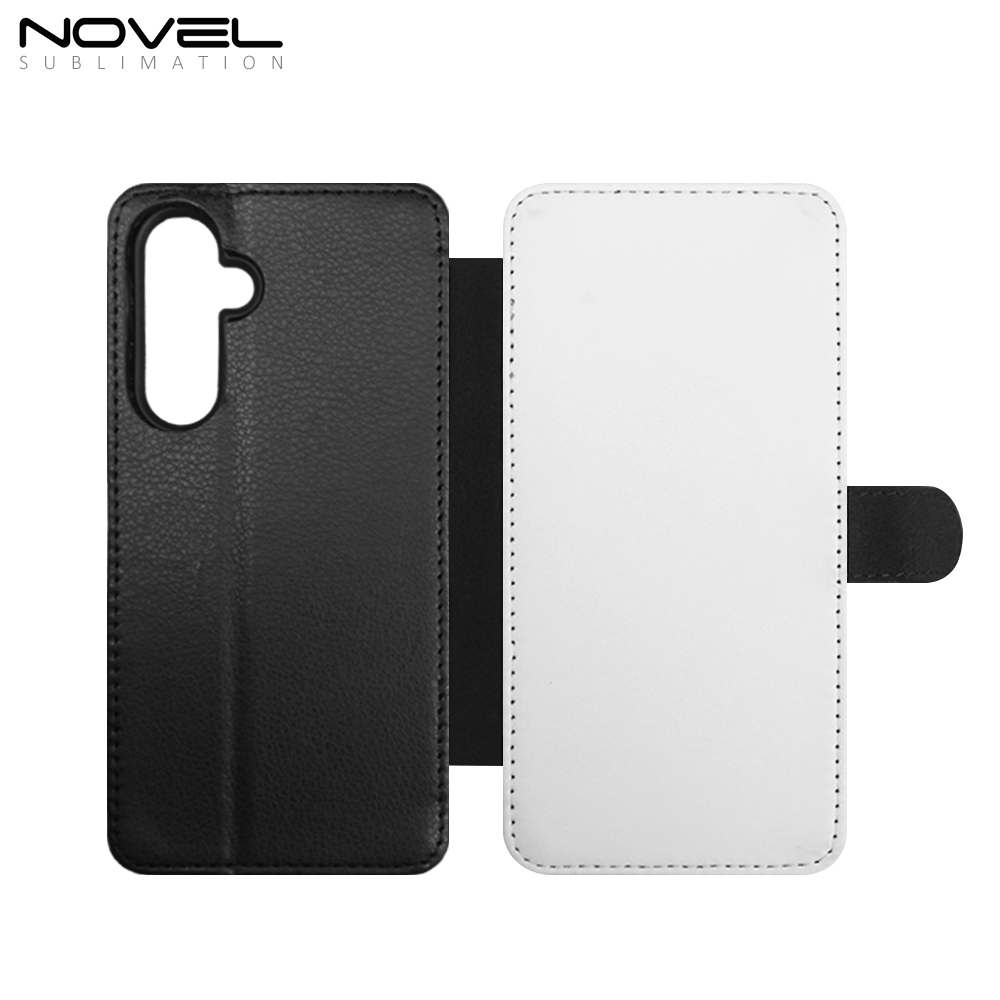 Sublimation Blank PU Leather Flip Phone Case Wallet TPU Inside with Card Holder and Stand for Samsung S23 FE Series