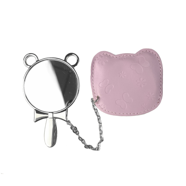 Popular Fashion Sublimation Blank Mickey Mouse Mirror With Pink PU Leather Cover  Hand-hold  Cosmetic Mirror