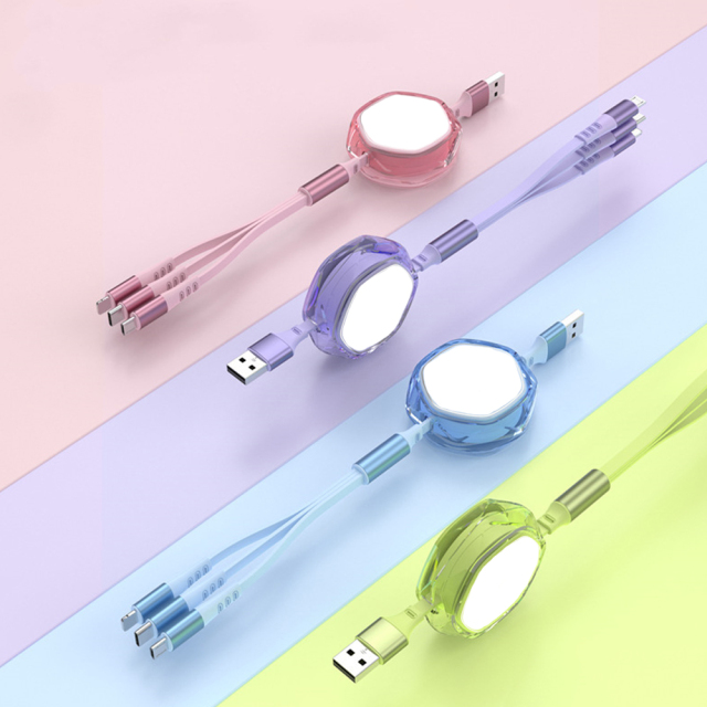 New Arrival Sublimation Telescopic 3 IN 1 USB Charging Cable For iPhone Android Type-C Data Line