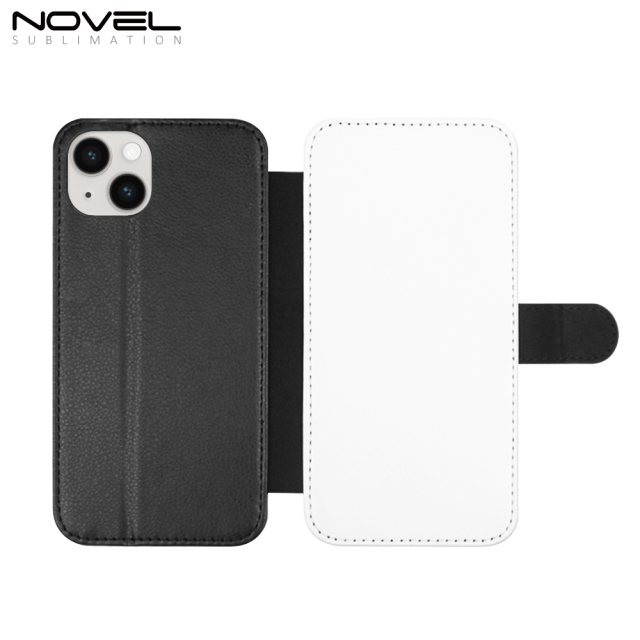 Sublimation Blank PU Leather Flip Phone Case Wallet PC Inside with Card Holder and Stand for iPhone 15 Series