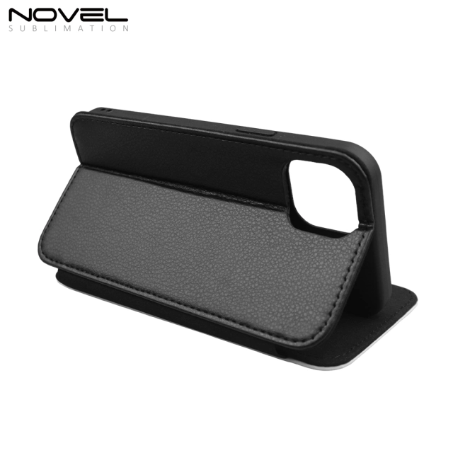 Sublimation Blank PU Leather Flip Phone Case Wallet PC Inside with Card Holder and Stand for iPhone 15 Series