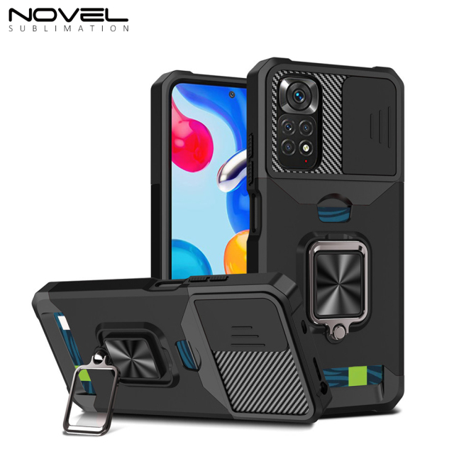 New Multifunctional Anti-drop Phone Case for Redmi Series with Card Slot & Sliding Window & Ring Holder Protective Cover