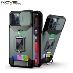 New Multifunctional Anti-drop Phone Case for iPhone Series with Card Slot & Sliding Window & Ring Holder Protective Cover