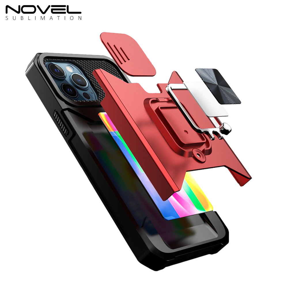 New Multifunctional Anti-drop Phone Case for iPhone Series with Card Slot & Sliding Window & Ring Holder Protective Cover