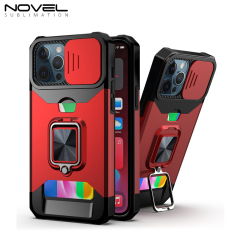 New Multifunctional Anti-drop Phone Case for iPhone Series with Card Slot & Sliding Window & Ring Holder Protective Cover