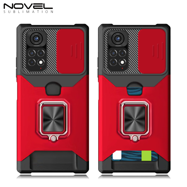 New Multifunctional Anti-drop Phone Case for Redmi Series with Card Slot & Sliding Window & Ring Holder Protective Cover