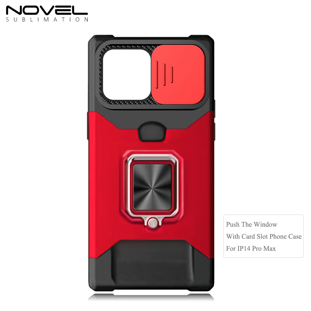 New Multifunctional Anti-drop Phone Case for iPhone Series with Card Slot & Sliding Window & Ring Holder Protective Cover