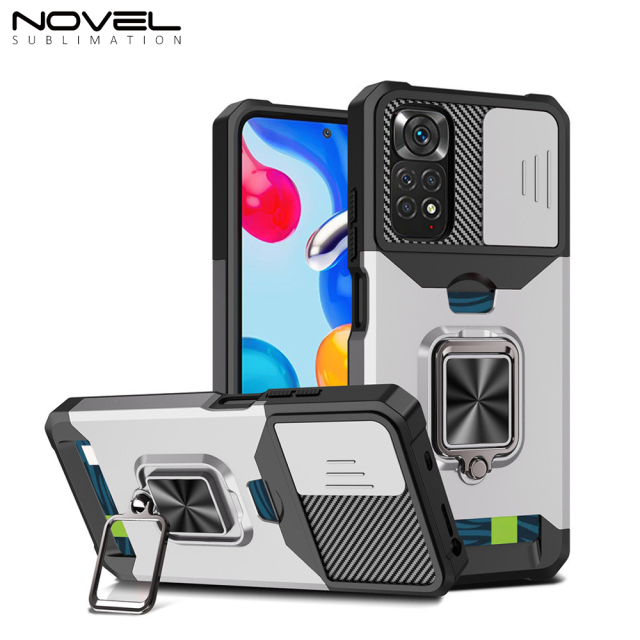 New Multifunctional Anti-drop Phone Case for Redmi Series with Card Slot & Sliding Window & Ring Holder Protective Cover