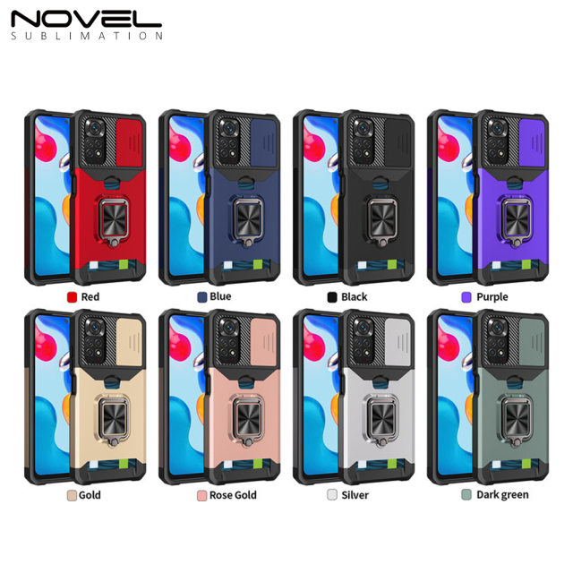 New Multifunctional Anti-drop Phone Case for Redmi Series with Card Slot & Sliding Window & Ring Holder Protective Cover