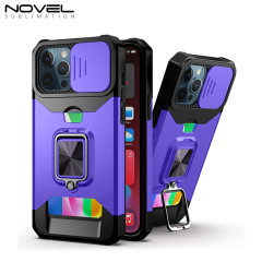 New Multifunctional Anti-drop Phone Case for iPhone Series with Card Slot & Sliding Window & Ring Holder Protective Cover