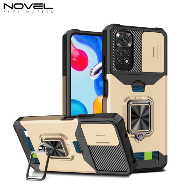 New Multifunctional Anti-drop Phone Case for Redmi Series with Card Slot & Sliding Window & Ring Holder Protective Cover