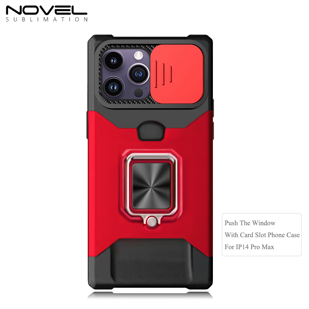 New Multifunctional Anti-drop Phone Case for iPhone Series with Card Slot & Sliding Window & Ring Holder Protective Cover