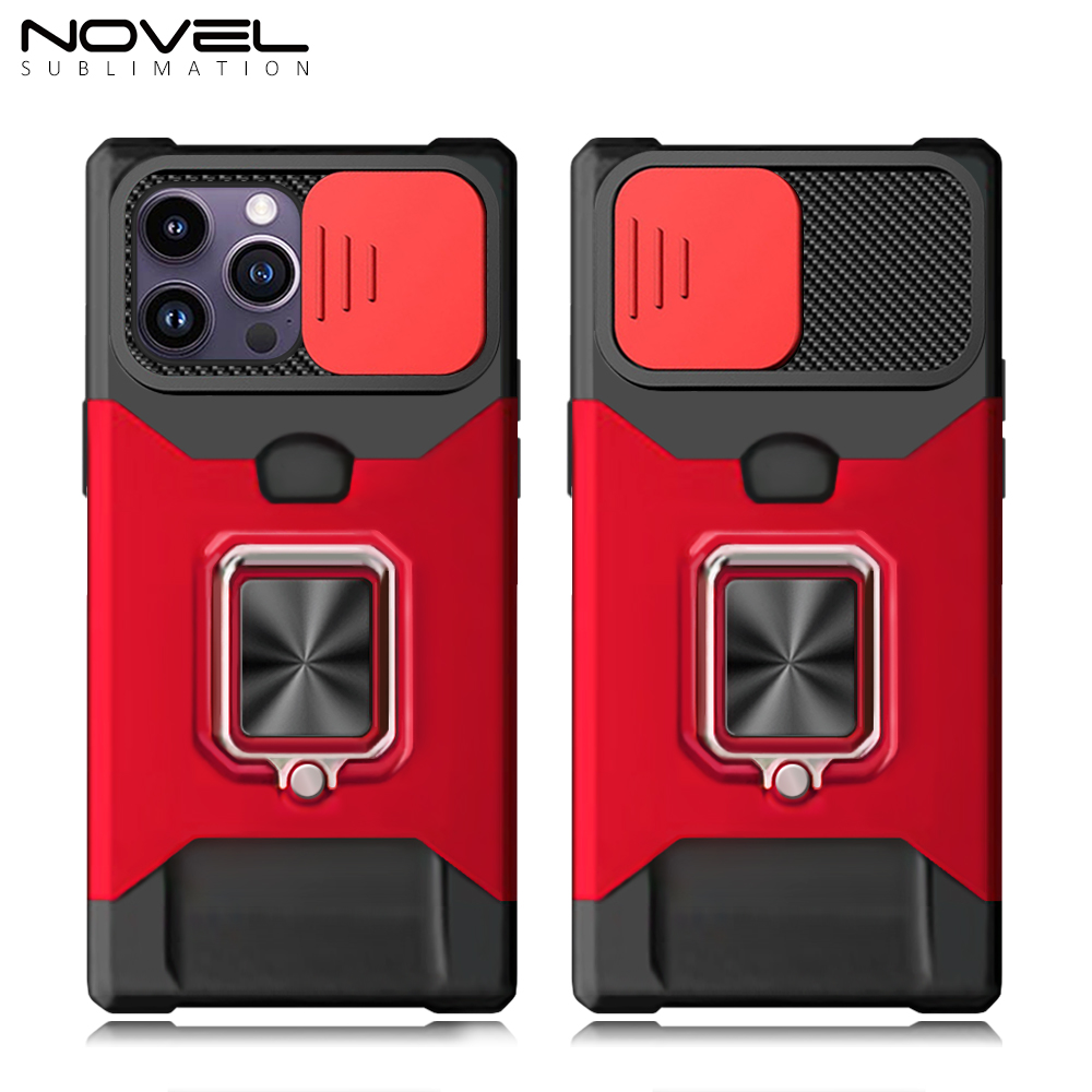 New Multifunctional Anti-drop Phone Case for iPhone Series with Card Slot & Sliding Window & Ring Holder Protective Cover