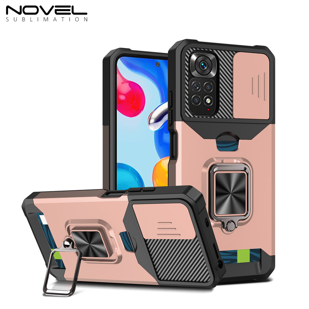 New Multifunctional Anti-drop Phone Case for Redmi Series with Card Slot & Sliding Window & Ring Holder Protective Cover