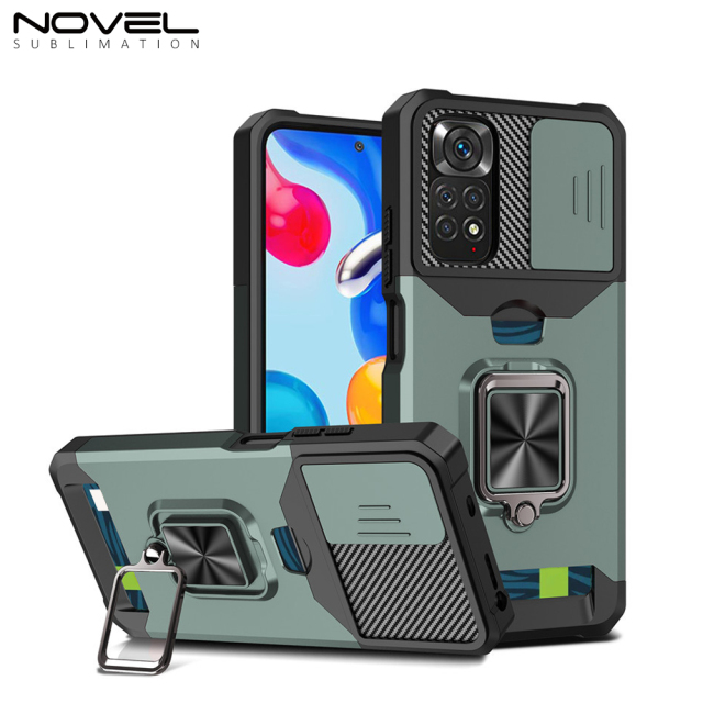 New Multifunctional Anti-drop Phone Case for Redmi Series with Card Slot & Sliding Window & Ring Holder Protective Cover