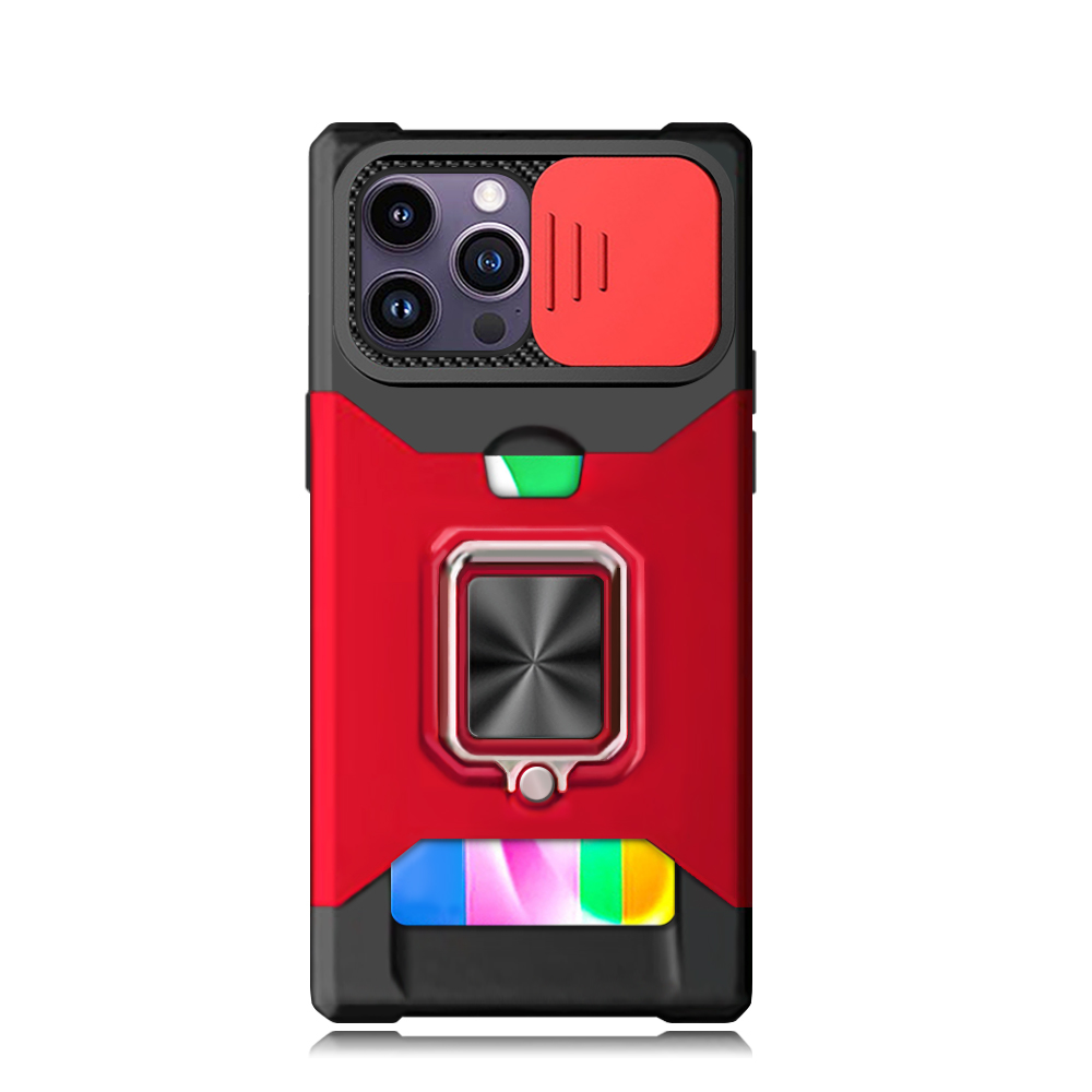 New Multifunctional Anti-drop Phone Case for iPhone Series with Card Slot & Sliding Window & Ring Holder Protective Cover