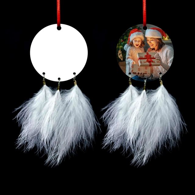 Sublimation Christmas MDF Pendant Double-sided Printable Ornaments with Feather