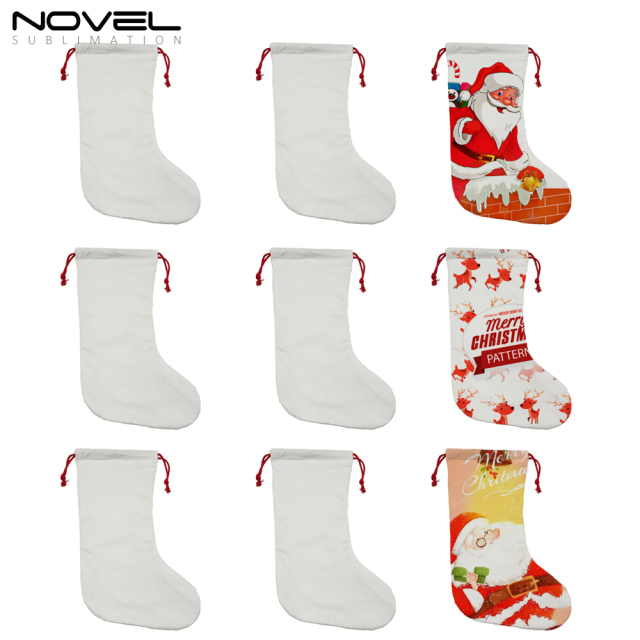 Xmas Drawstring Pockets Socks with Hanging Ornaments Christmas Stocking For Decoration