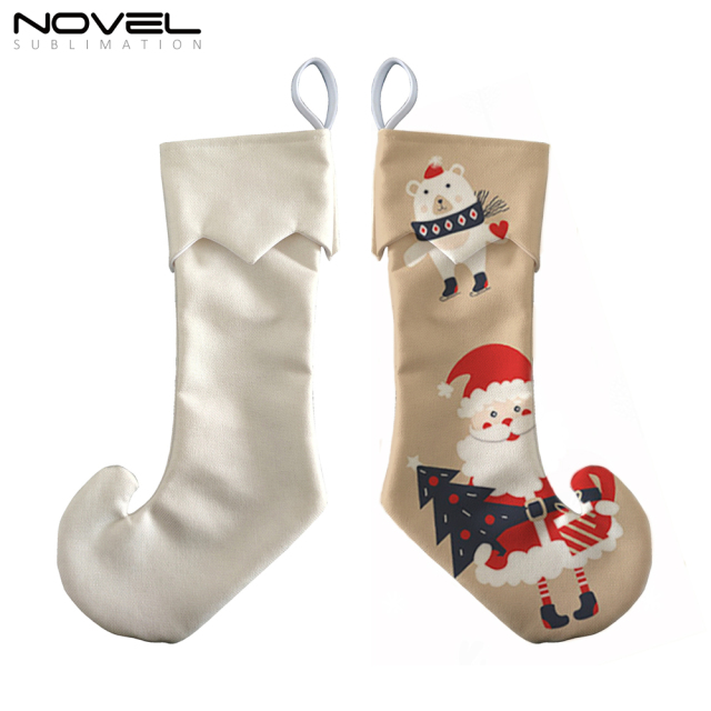 Sublimation Crystal Velvet,300g Cooton Linen Christmas Socks with Shape of Clown Shoe