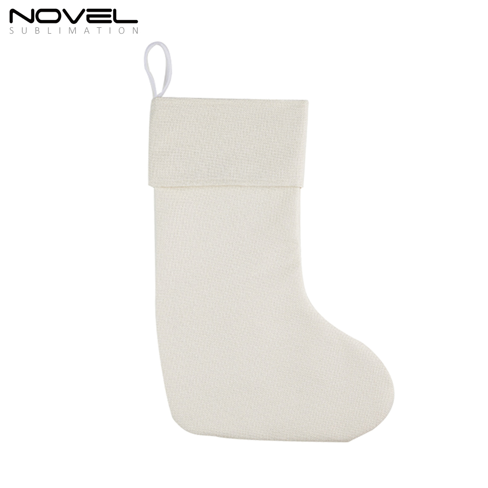 Xmas 300g Cotton Linen Socks Hanging Ornaments Christmas Stocking For Decoration