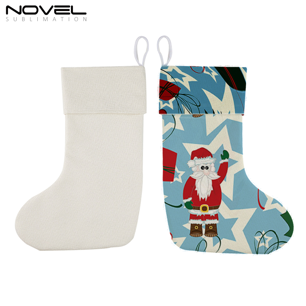 Xmas 300g Cotton Linen Socks Hanging Ornaments Christmas Stocking For Decoration