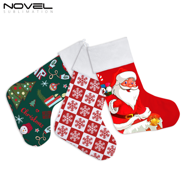 Sublimation Xmas Drawstring Socks with Hanging Ornaments Christmas Stocking For Decoration