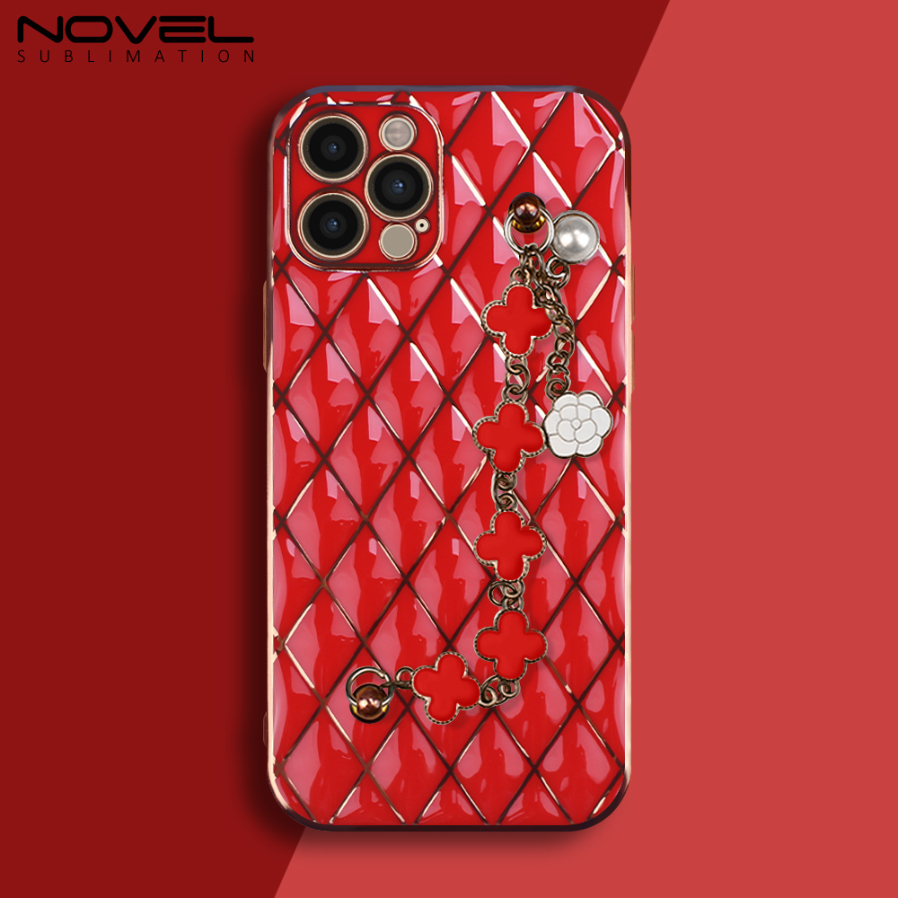 New Electroplated Lambskin  Phone Cover for iPhone 7/8/11/13/14 Series Phone Case With Chain