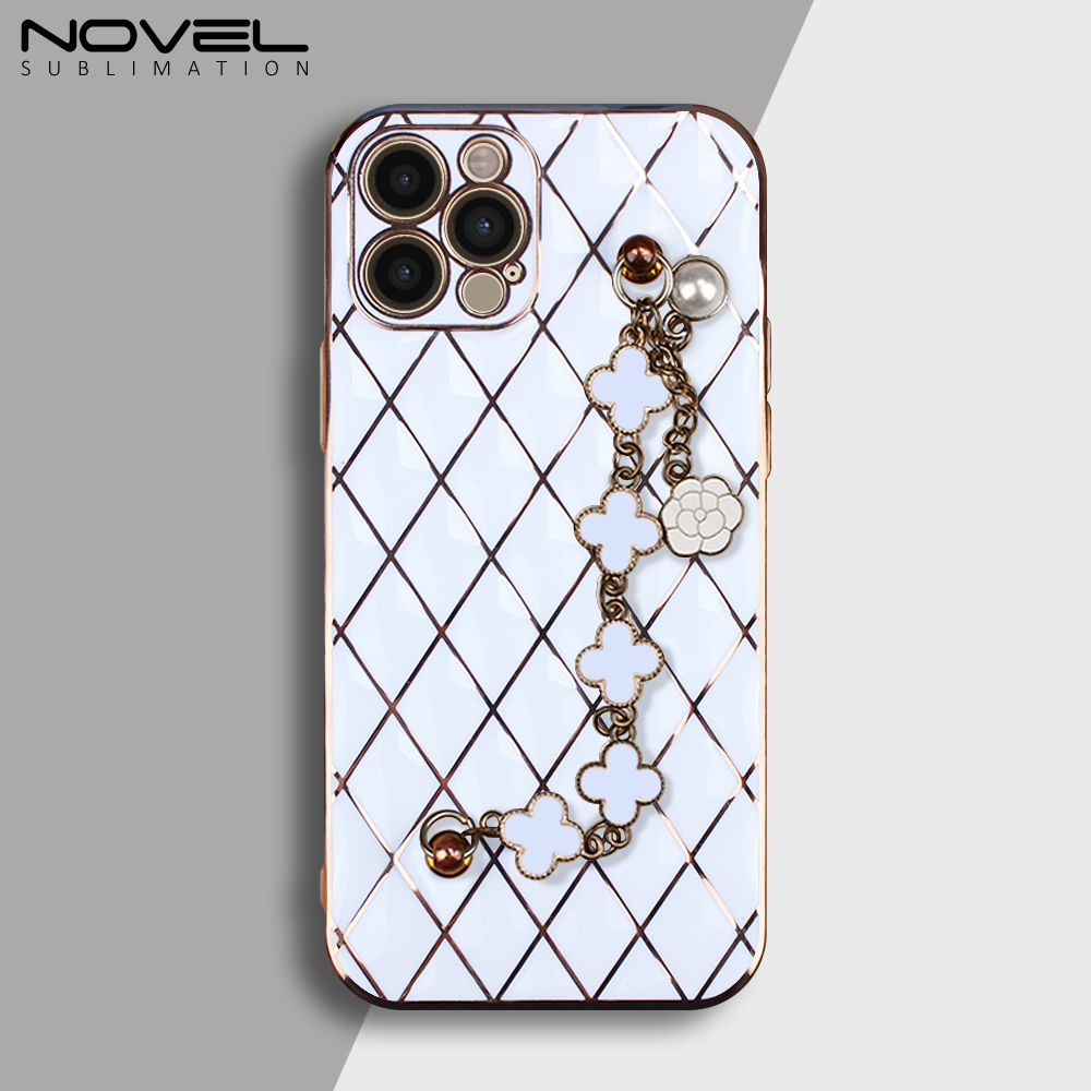New Electroplated Lambskin  Phone Cover for iPhone 7/8/11/13/14 Series Phone Case With Chain