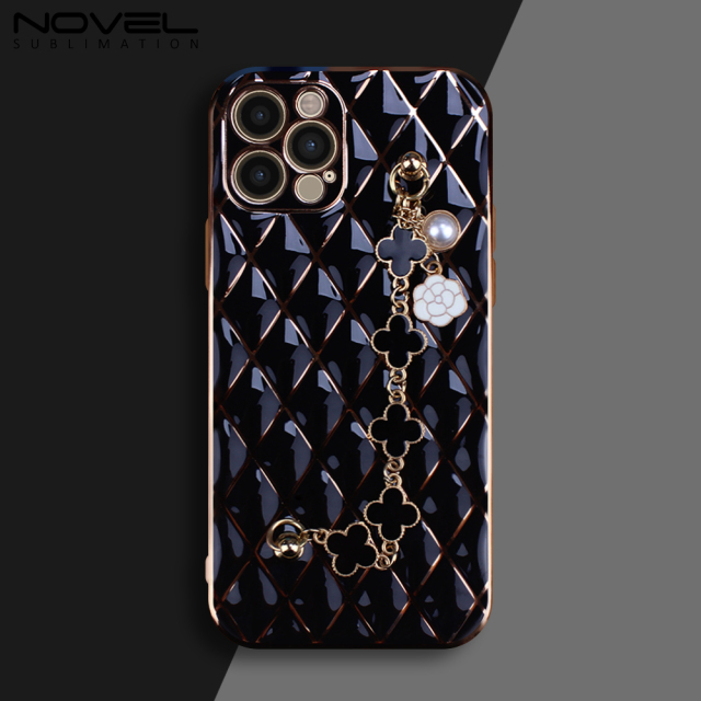 New Electroplated Lambskin  Phone Cover for iPhone 7/8/11/13/14 Series Phone Case With Chain