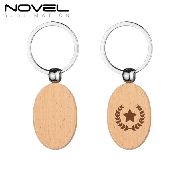 New Arrival Laser Engraving or UV Printing Solid Beech Wood Keyring DIY Keychain