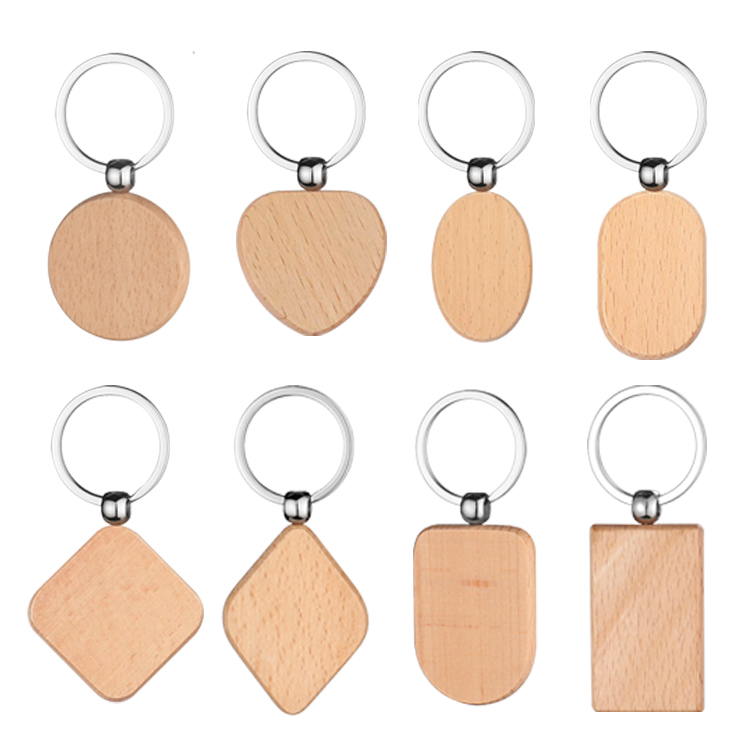 New Arrival Laser Engraving or UV Printing Solid Beech Wood Keyring DIY Keychain