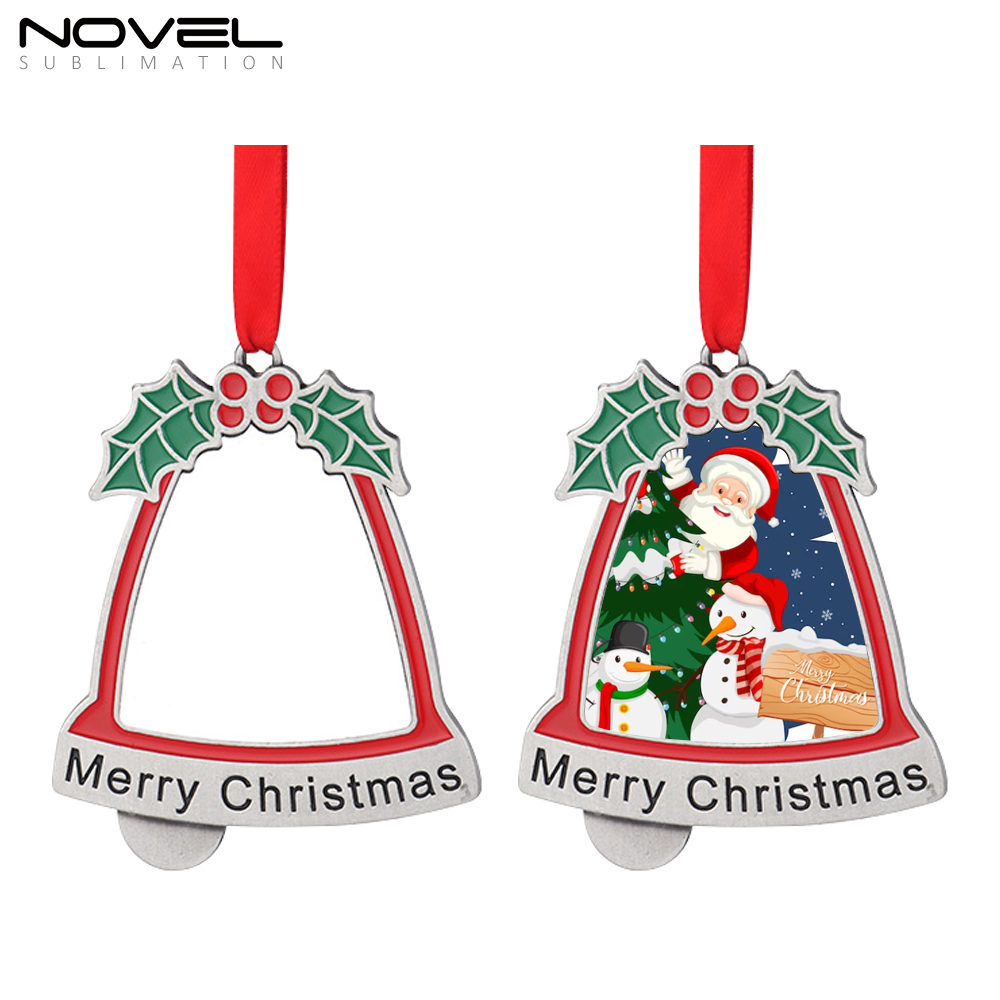 Sublimation Christmas Blank Metal Bell Shaped Heat Transfer Christmas Tree Hanging Decoration for DIY Crafts