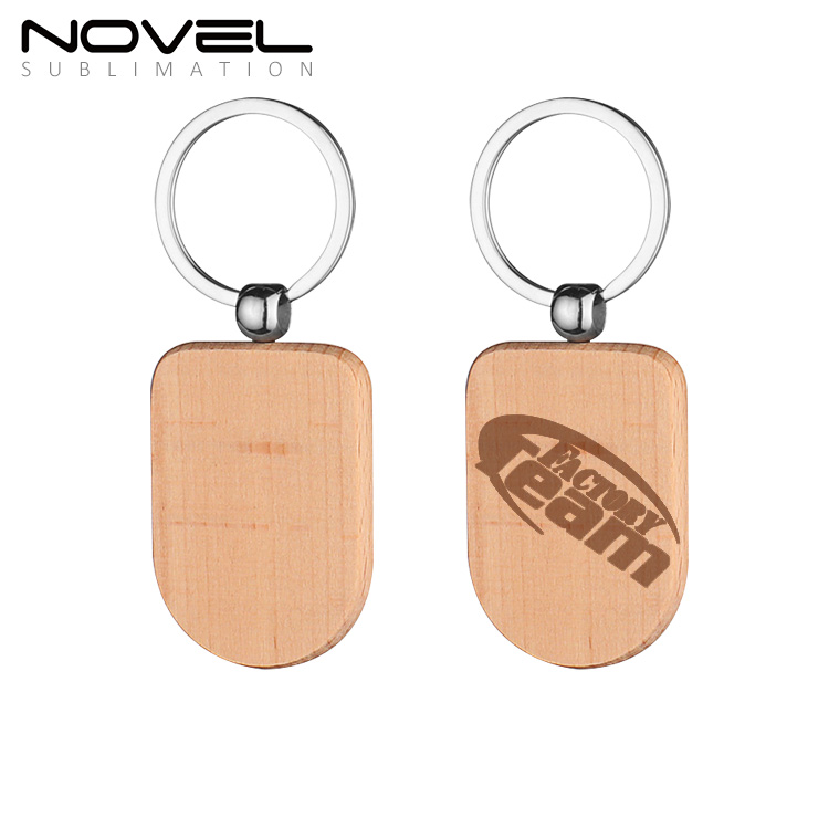 New Arrival Laser Engraving or UV Printing Solid Beech Wood Keyring DIY Keychain