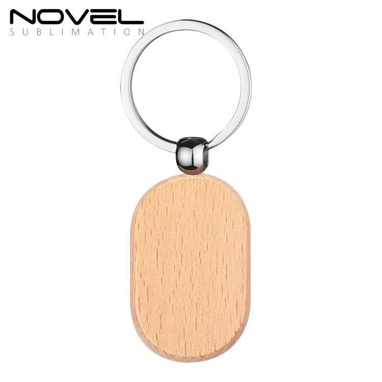 New Arrival Laser Engraving or UV Printing Solid Beech Wood Keyring DIY Keychain