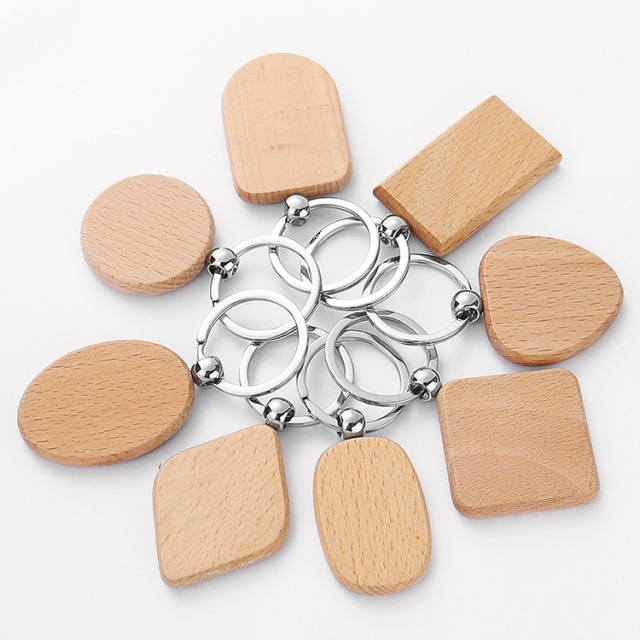 New Arrival Laser Engraving or UV Printing Solid Beech Wood Keyring DIY Keychain