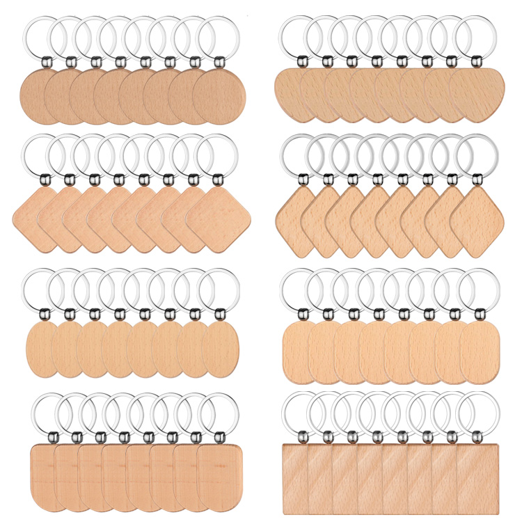New Arrival Laser Engraving or UV Printing Solid Beech Wood Keyring DIY Keychain