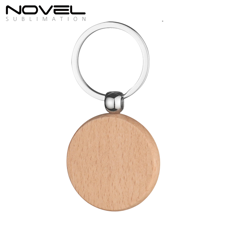New Arrival Laser Engraving or UV Printing Solid Beech Wood Keyring DIY Keychain