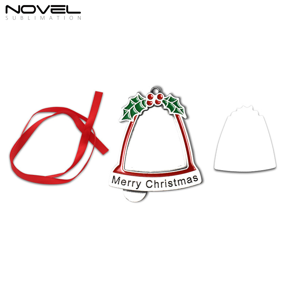 Sublimation Christmas Blank Metal Bell Shaped Heat Transfer Christmas Tree Hanging Decoration for DIY Crafts