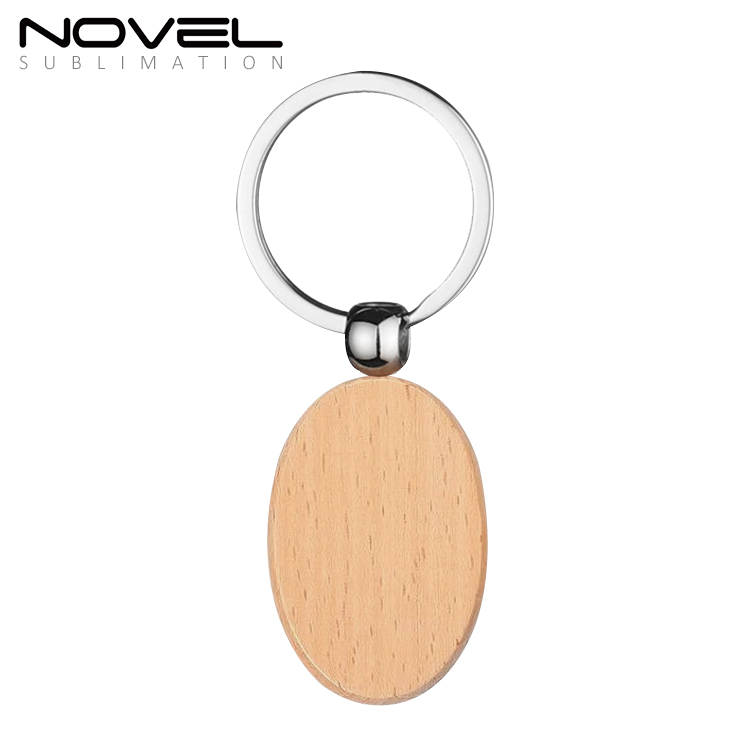 New Arrival Laser Engraving or UV Printing Solid Beech Wood Keyring DIY Keychain