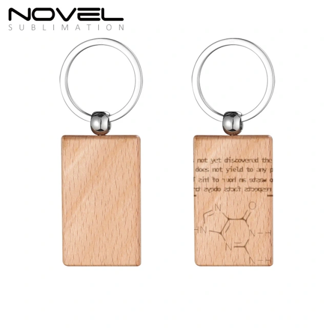 New Arrival Laser Engraving or UV Printing Solid Beech Wood Keyring DIY Keychain