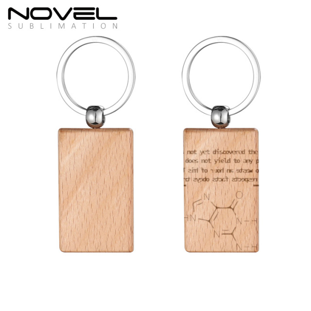 New Arrival Laser Engraving or UV Printing Solid Beech Wood Keyring DIY Keychain