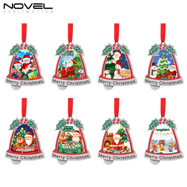 Sublimation Christmas Blank Bell Shaped Heat Transfer Christmas Tree Hanging Decoration for DIY Crafts