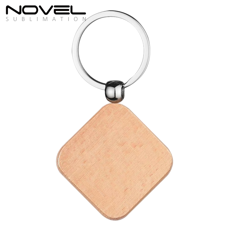 New Arrival Laser Engraving or UV Printing Solid Beech Wood Keyring DIY Keychain