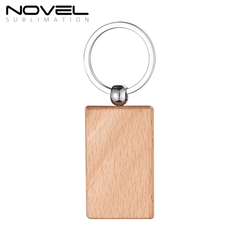 New Arrival Laser Engraving or UV Printing Solid Beech Wood Keyring DIY Keychain