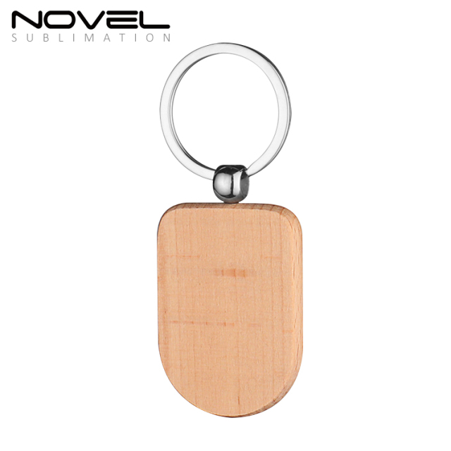 New Arrival Sublimation Solid Beech Wood Keyring DIY Keychain