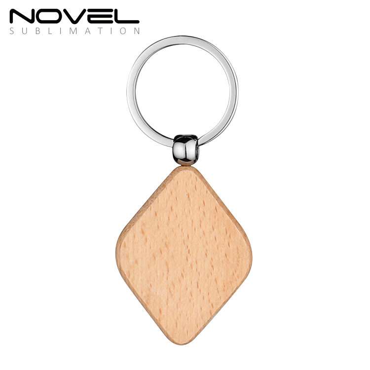 New Arrival Laser Engraving or UV Printing Solid Beech Wood Keyring DIY Keychain