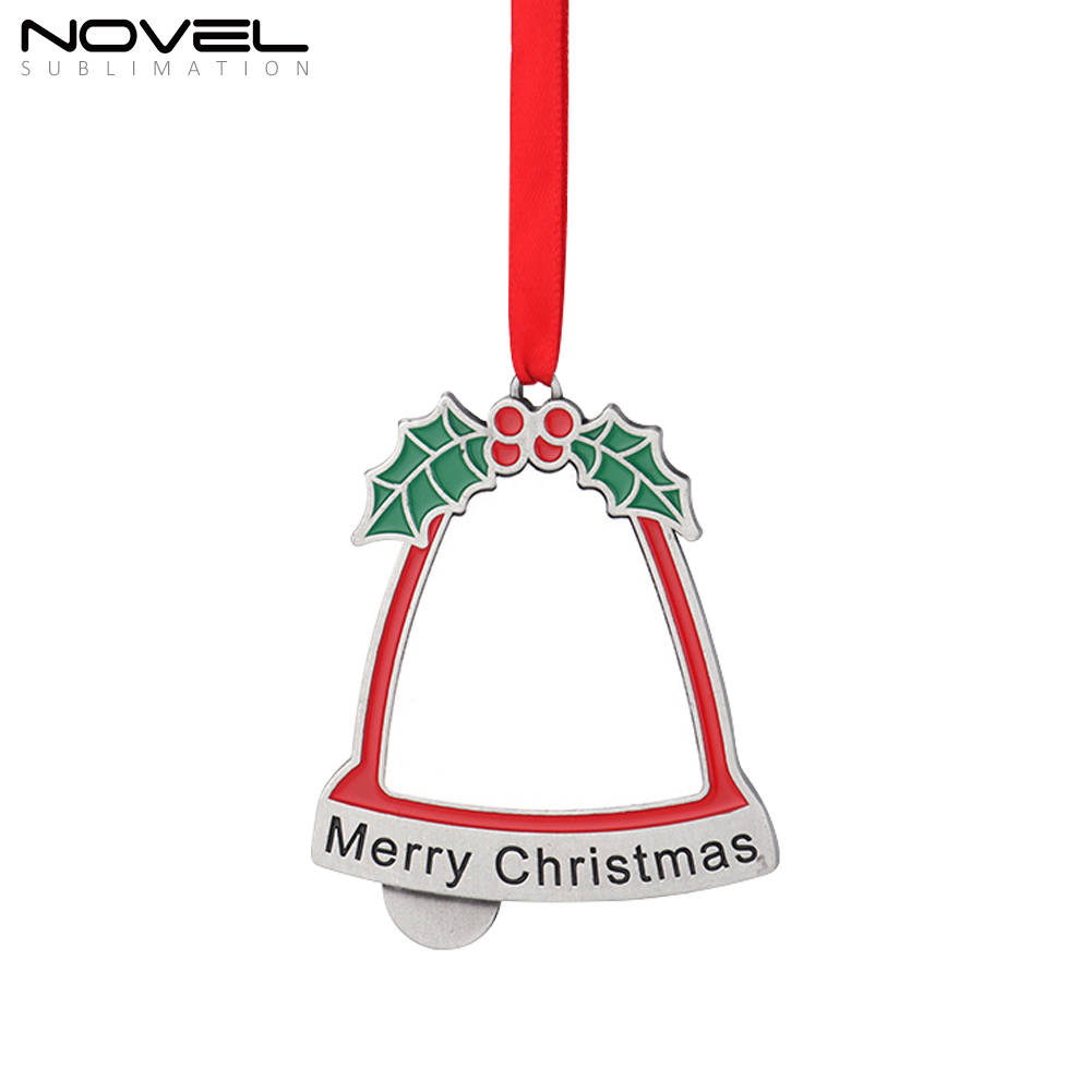 Sublimation Christmas Blank Metal Bell Shaped Heat Transfer Christmas Tree Hanging Decoration for DIY Crafts