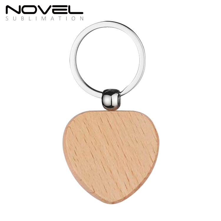 New Arrival Laser Engraving or UV Printing Solid Beech Wood Keyring DIY Keychain